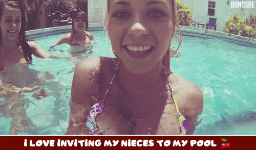 big tits bikini blonde caption funny porn handjob sneaky swimming pool teen fun gif