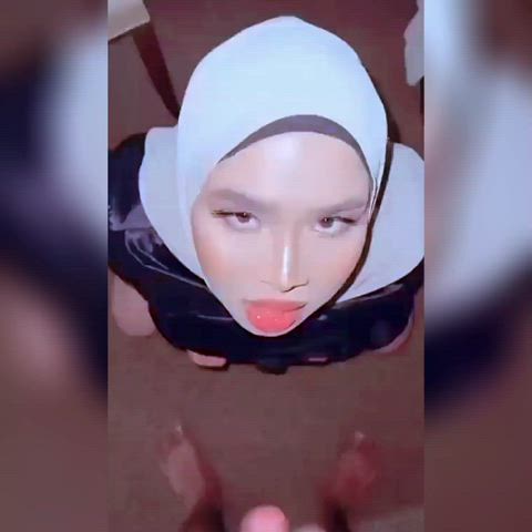 blowjob cum in mouth cumshot facial girlfriend hijab malaysian small cock gif