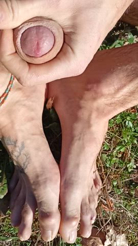 amateur big dick cum cum on feet homemade masturbating outdoor r/fuckoutdoors gif