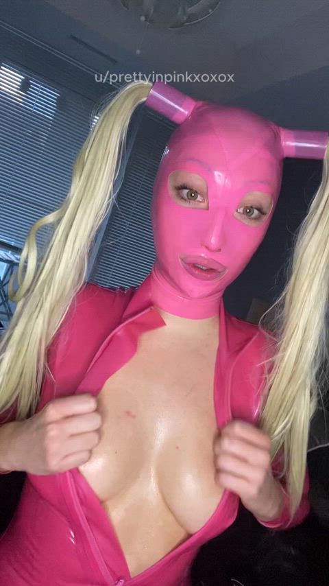 big tits hood latex pigtails striptease tease tits gif