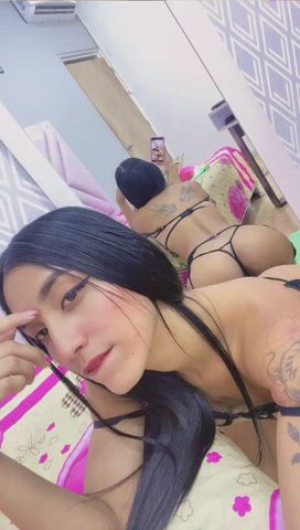 Ass Doggystyle Latina Lingerie Long Hair Mirror Pussy Skinny Tattoo gif