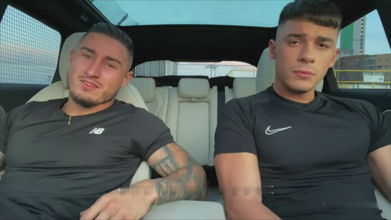 2 guys jacking off in their car