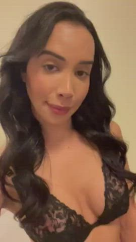 Brazilian Cock Cute High Heels Lingerie Selfie Solo Trans gif