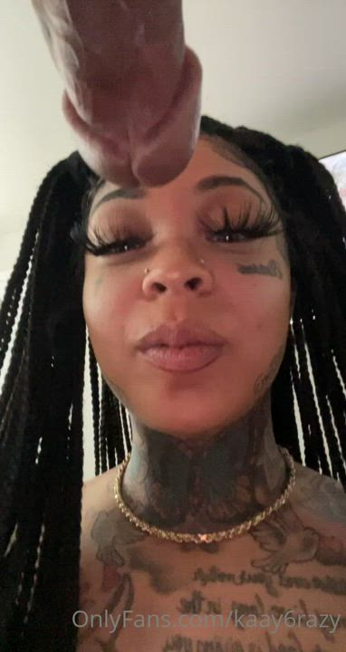 Big Dick Blowjob Deepthroat Ebony Female Sucking Tattoo gif