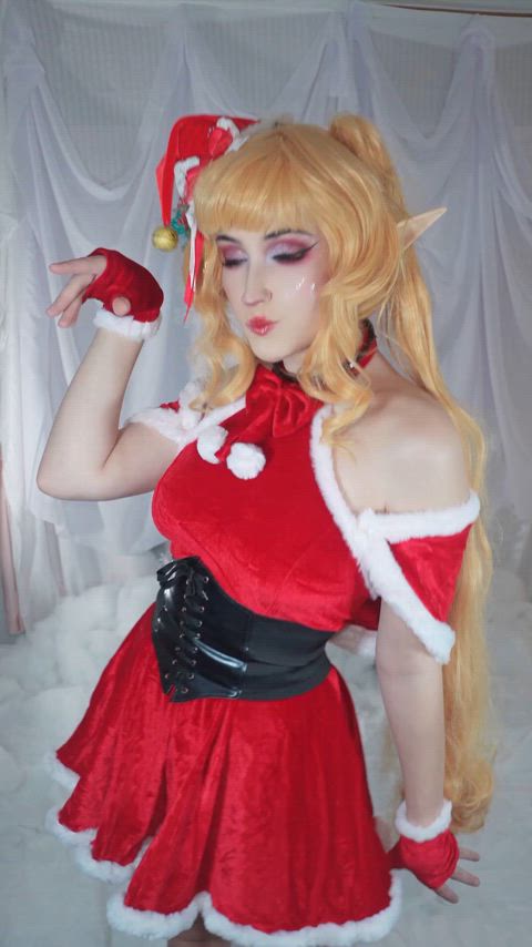 christmas cosplay costume egirl elf fansly onlyfans tease tiktok topless gif