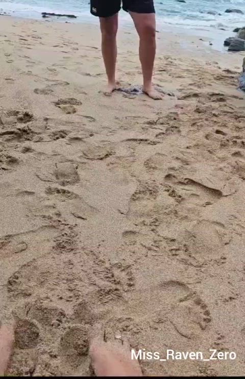 Making him show off his little chastity cage on the beach. Happy Locktober!