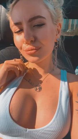 blonde car tits gif