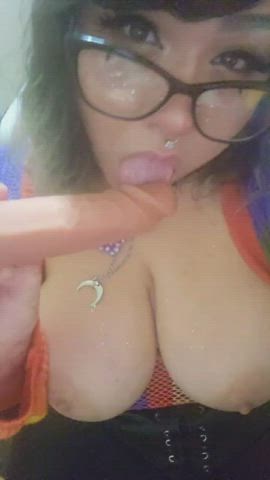 bbw big tits chubby glasses nerd onlyfans oral gif