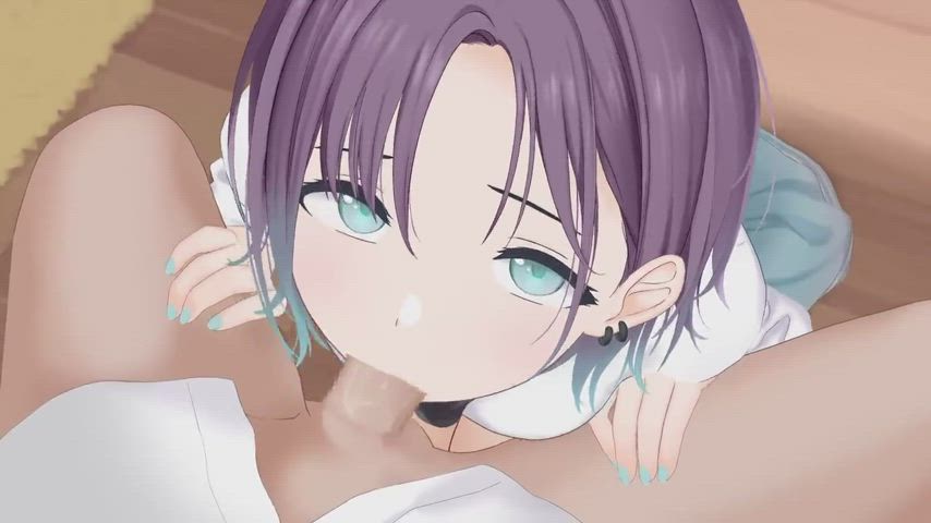 Animation Anime Blowjob Cum Swallow Cute Eye Contact Hentai POV gif