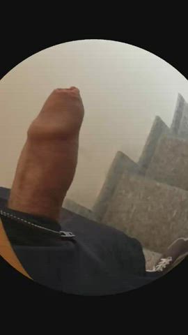 Fisheye public cumshot (uncut cock)