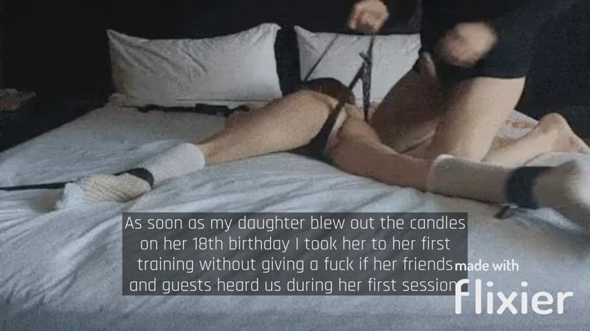 18 years old birthday caption dad daughter tied training captions slut-captions gif