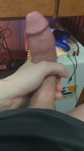 Having a big cock is so fun, it's hard to keep my hands off it