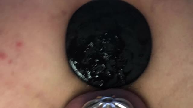 Caged and xl plug stuffed orgasm