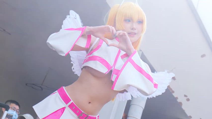 asian cosplay underboob gif