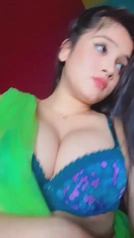 babe big tits bra cute hotwife lips lipstick natural tits saree wife gif