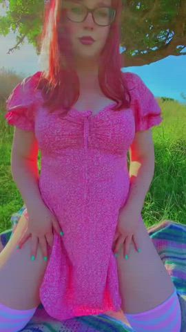 chubby dress glasses innocent knee high socks redhead socks thick thighs gif