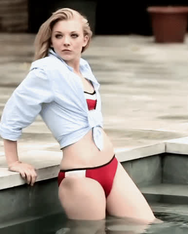 bikini blonde celebrity natalie dormer pool white girl gif