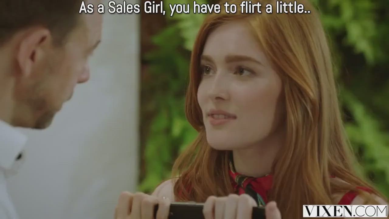 Redhead salesgirl gets her clients