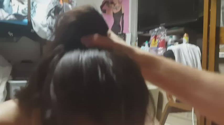 babe blindfolded blowjob brunette daddy gif