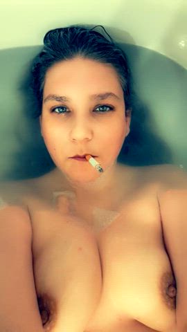 brunette fetish smoking bath gif