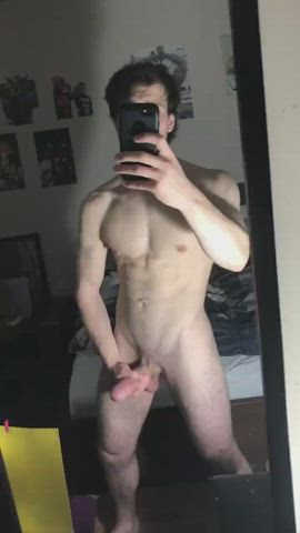 big balls big dick gay jerk off male masturbation mirror solo teen gif