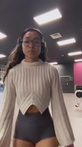 asian babe bubble butt camel toe glasses gym perky pigtails tight pussy gif