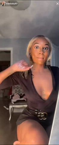 braless downblouse ebony nipple piercing nipples nipslip gif