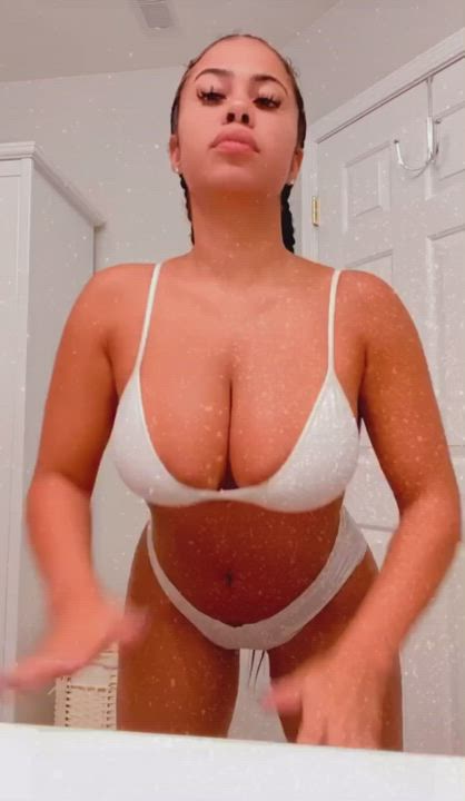 Big Tits Bra Cleavage Ebony Latina Panties Teasing gif