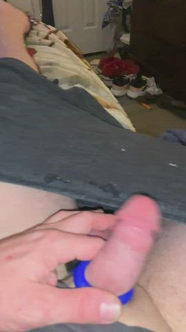 cock cock ring handjob solo gif