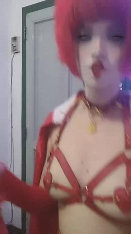 cosplay costume petite teasing teen tits gif