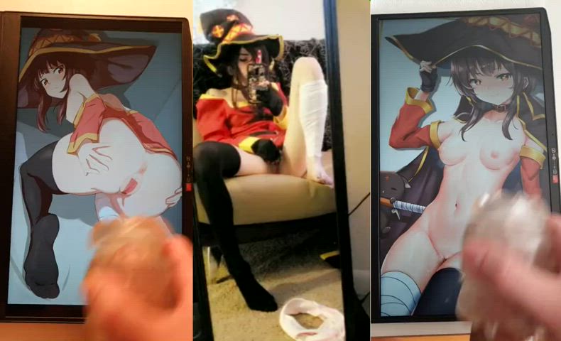 Megumin loves getting off to her fans nutting all over her