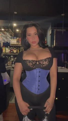 Big Tits Busty Corset Eye Contact Latina MILF Natural Tits Tease Thick gif