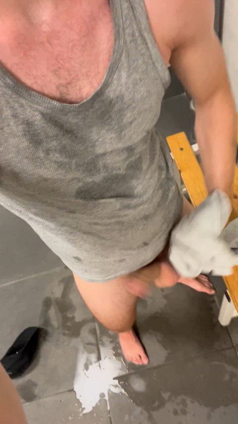 Extra sweaty gym locker room 