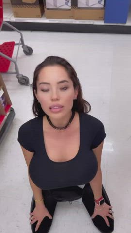 big tits cleavage close up clothed fake tits public gif