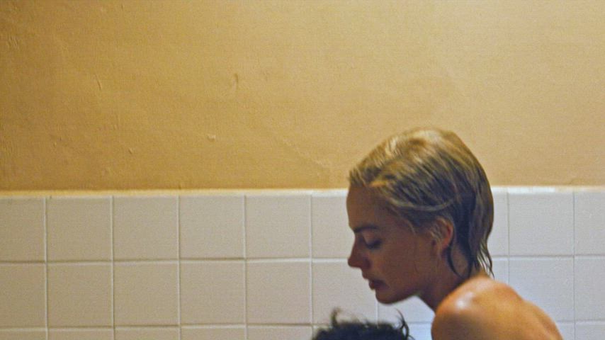 actress bathtub celebrity margot robbie movie natural tits nude riding shower wet