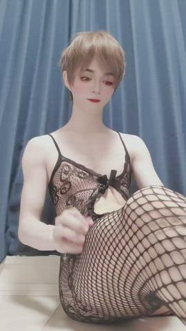 asian crossdressing fishnet gay japanese sissy gif