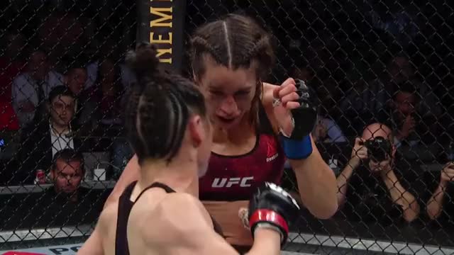Zhang lands a pretty clean punch on Joanna's forehead at UFC 248