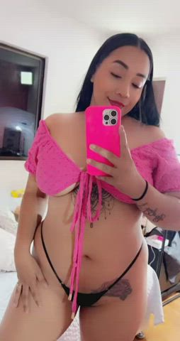 kissing latina lingerie mirror mom smile tattoo tits gif