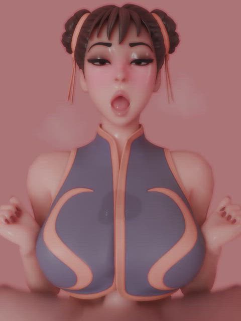 3d ahegao animation big tits clothed hands free pigtails tit fuck titty fuck vertical