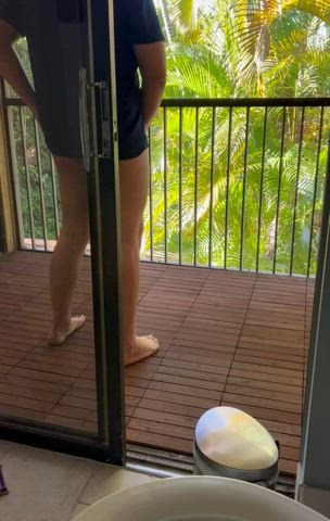 balcony cum cumshot jerk off male masturbation masturbating public solo uncut gif