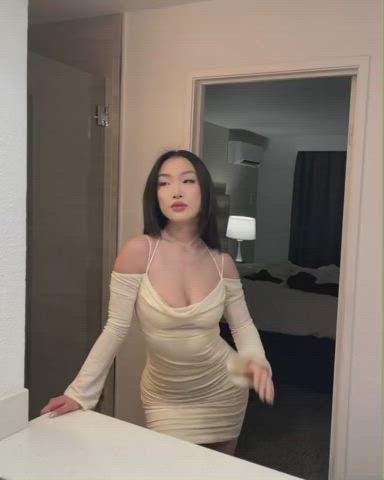 Asian Cleavage Dress gif