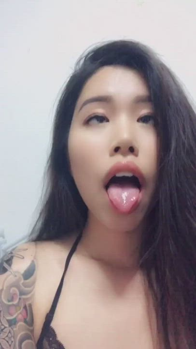 Ahegao Asian Babe Tongue Fetish gif