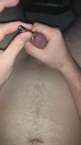 Filming him cum while masturbating with different sounding rods. 😍