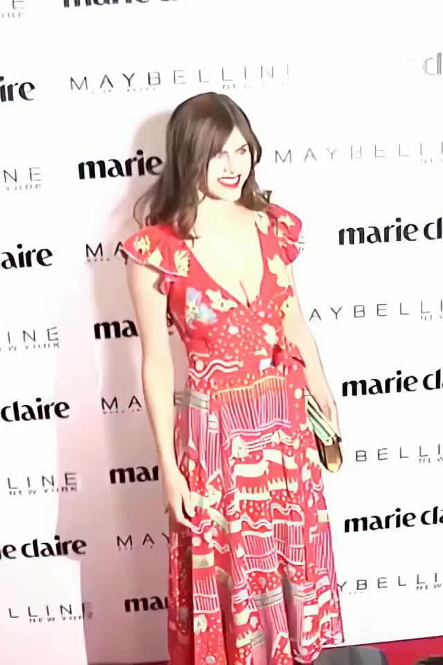 Alexandra Daddario - Flowery Dress Cleavage ENHANCED