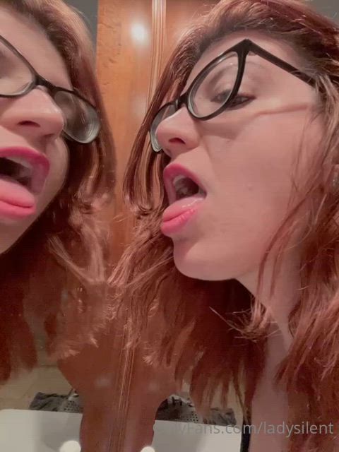 glasses long tongue redhead tongue tongue fetish gif