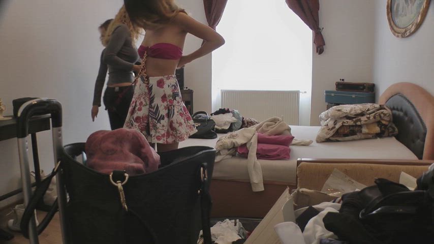 Sexy lingerie try on haul turns into a hot girls home party