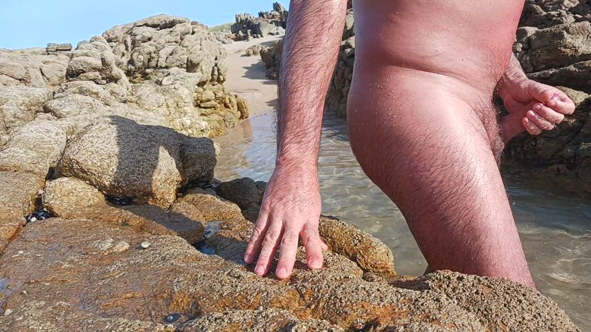 beach erection jerk off male masturbation masturbating wet gif