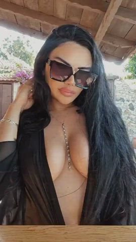 big tits cleavage clothed gif