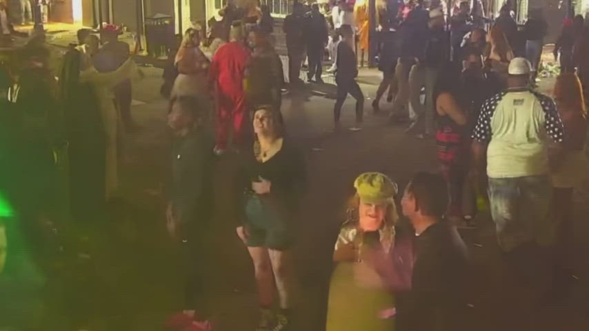 Sexy woman flashing boobs on bourbon street on halloween