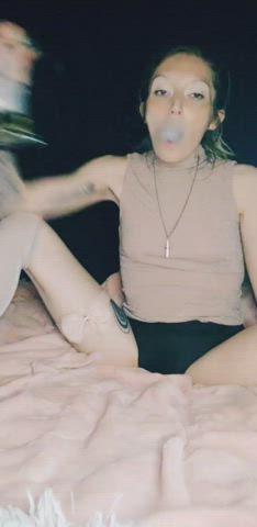 Pale Skinny Small Tits Smoking Spandex gif